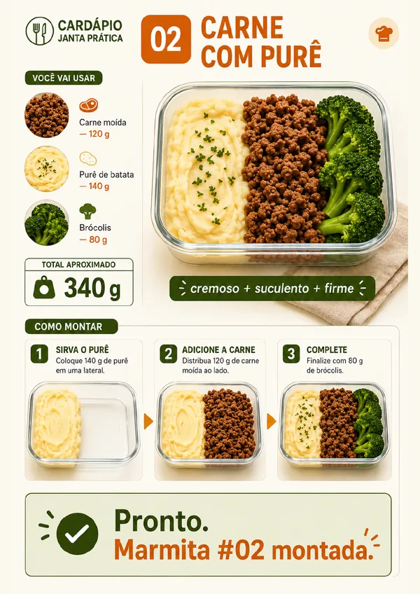 Combinação carne com purê