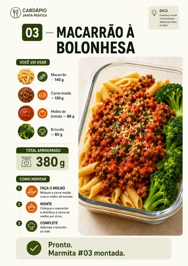 Combinação macarrão à bolonhesa