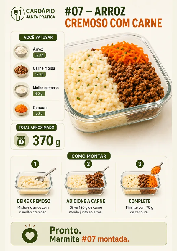 Combinação arroz cremoso com carne